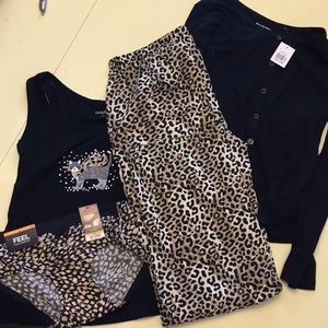 3 Piece Pajama set-matching panties-Leopard/Black